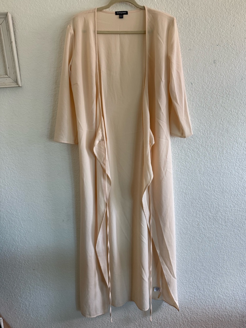 American Apparel Crepe Open Front Duster Wrap Dress Pale Peach Blush